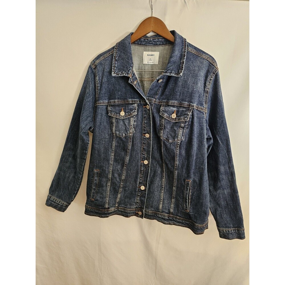 Old Navy Women’s Denim Jacket 2X Plus Blue Jean Trucker Style Button Front